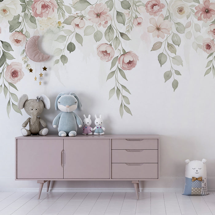 Nursery room wallpaper | Vintage watercolor foliage