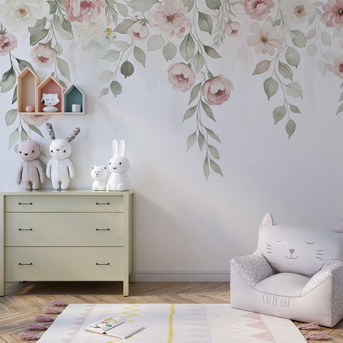 Nursery room wallpaper | Vintage watercolor foliage