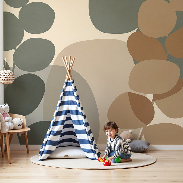 Papel de parede para quarto de bebé | Folhas abstratas em tons suaves e naturais