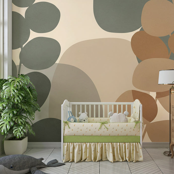 Papel de parede para quarto de bebé | Folhas abstratas em tons suaves e naturais