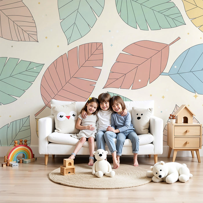 Tapety dla dzieci | Kolorowe liście na delikatnym i jasnym tle