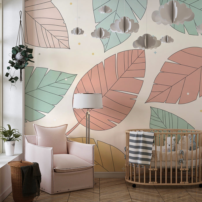 Tapety dla dzieci | Kolorowe liście na delikatnym i jasnym tle