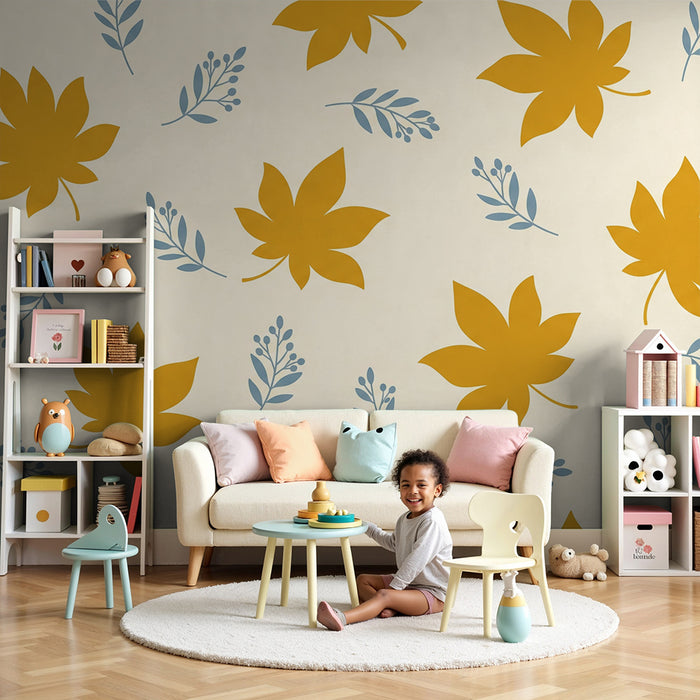 Papier peint chambre bébé | Feuilles d'automne et motifs floraux doux