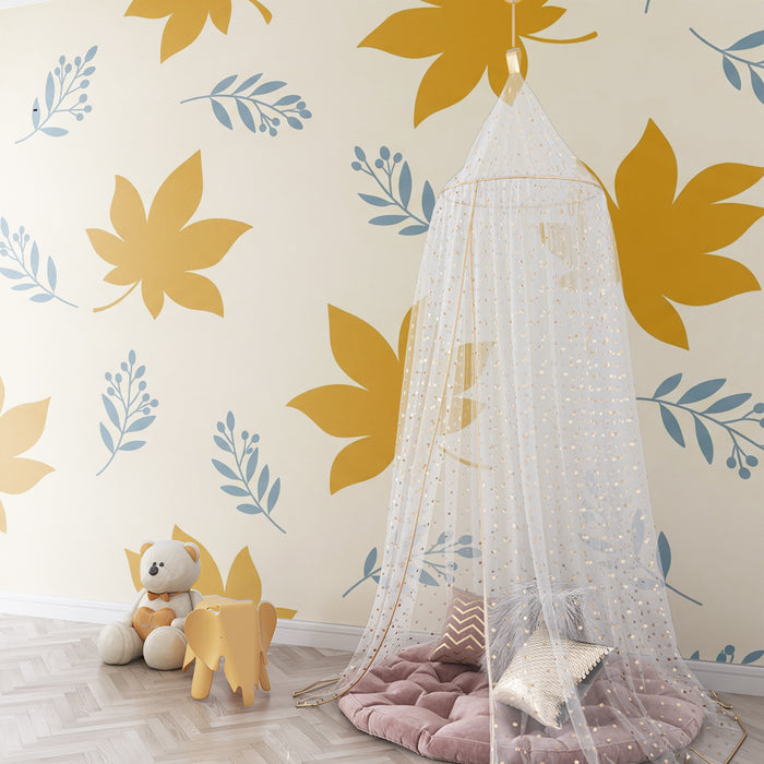 Papier peint chambre bébé | Feuilles d'automne et motifs floraux doux