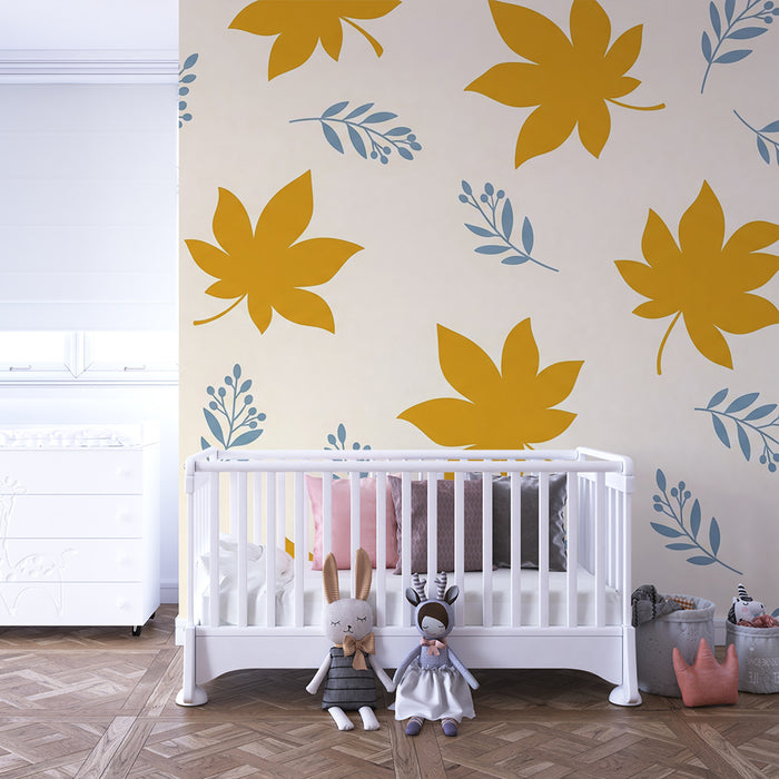 Papier peint chambre bébé | Feuilles d'automne et motifs floraux doux