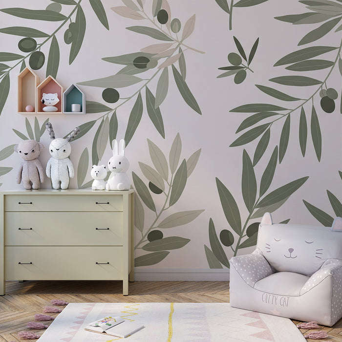 Papel de perete cameră bebeluși | Frunze de măslin pe fundal moale
