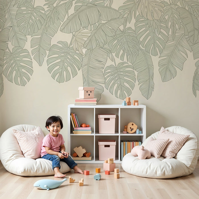 Carta da parati bambini | Foglie di banano e monsteras