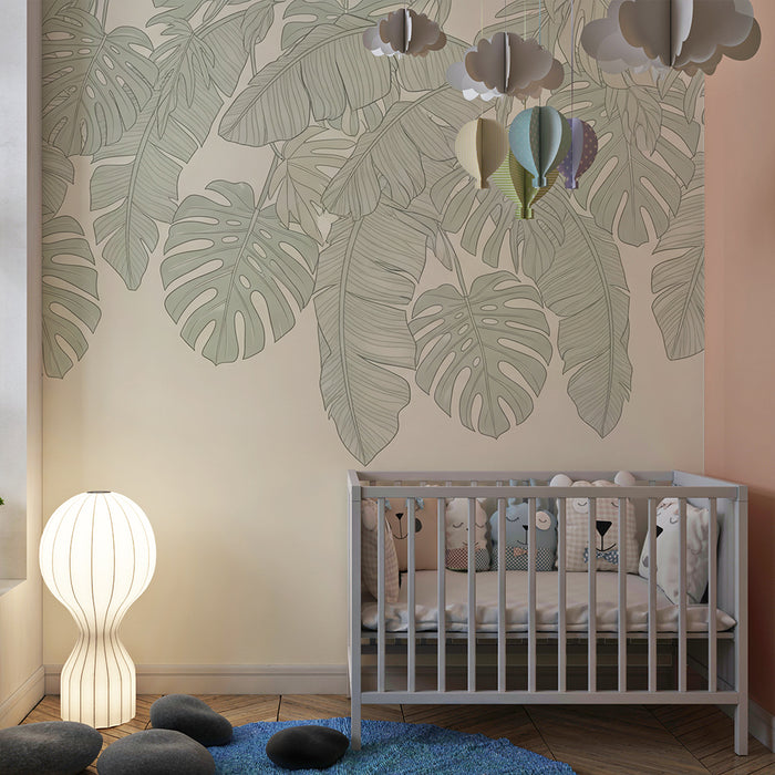 Carta da parati bambini | Foglie di banano e monsteras