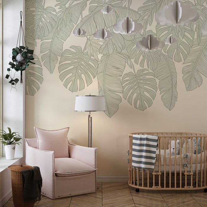 Carta da parati bambini | Foglie di banano e monsteras