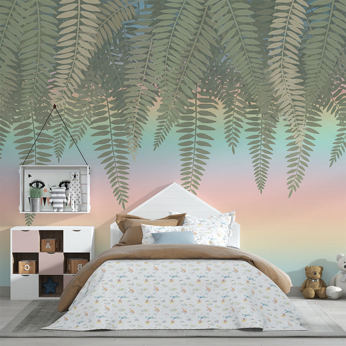 Carta da parati bambini | Foglie di felce e sfumature pastello