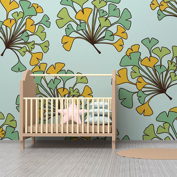 Beebitoa seina tapeet | Värvilised ginkgo lehed sinisel taustal