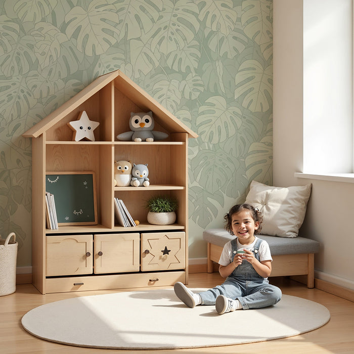 Nursery room wallpaper | Delicate monstera leaves