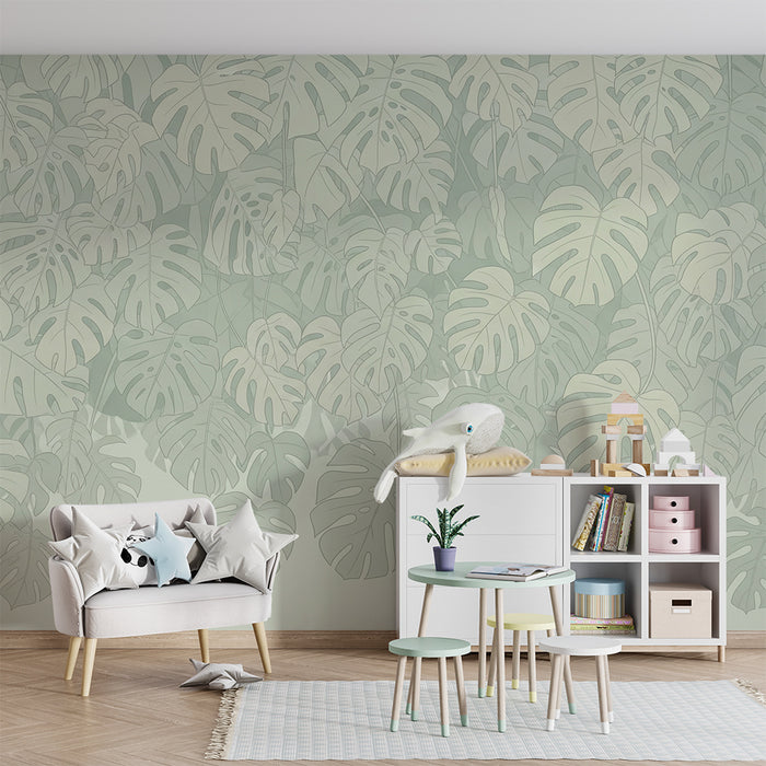 Nursery room wallpaper | Delicate monstera leaves