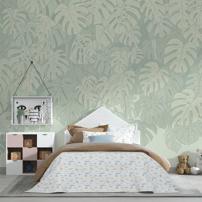 Nursery room wallpaper | Delicate monstera leaves