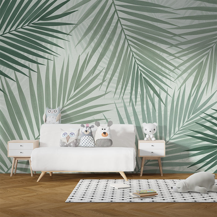 Barntapet | Palmblad i mjuka gröna toner