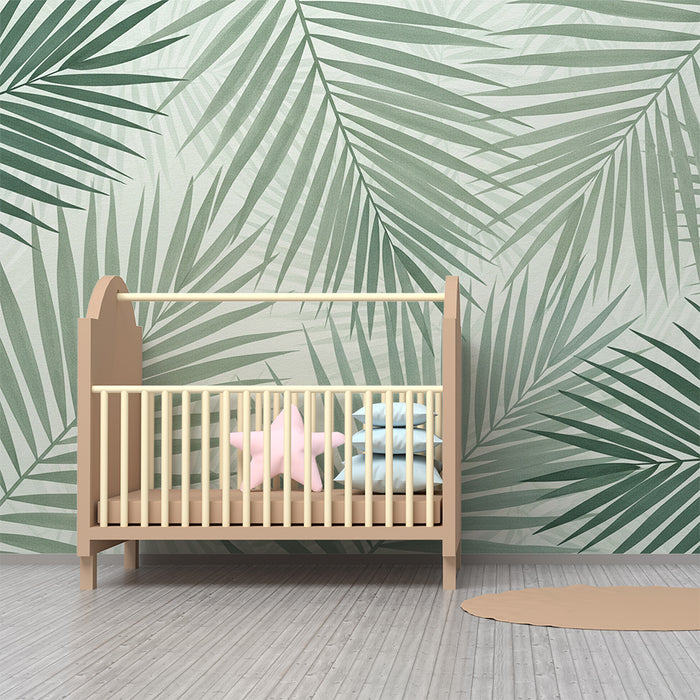 Barntapet | Palmblad i mjuka gröna toner