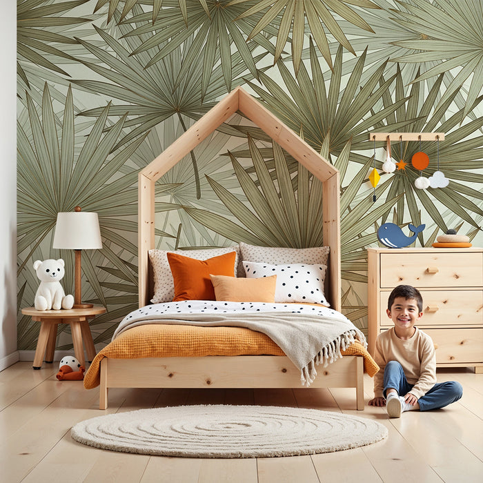 Nursery room wallpaper | Palm leaf in soft and soothing tones