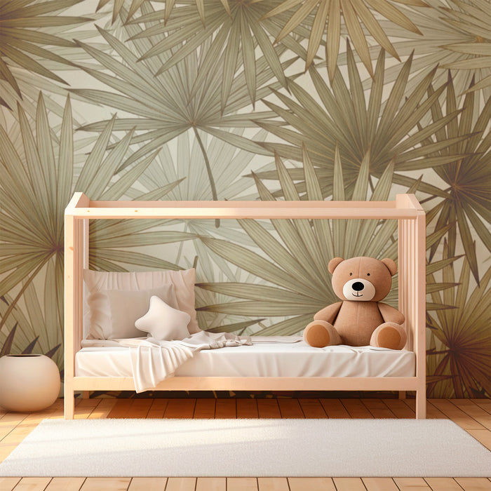 Nursery room wallpaper | Palm leaf in soft and soothing tones