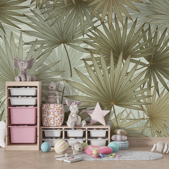 Nursery room wallpaper | Palm leaf in soft and soothing tones