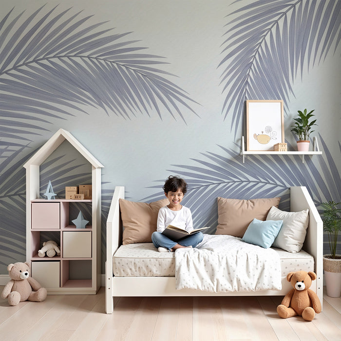 Barntapet | Delikata palmblad i lavendeltoner