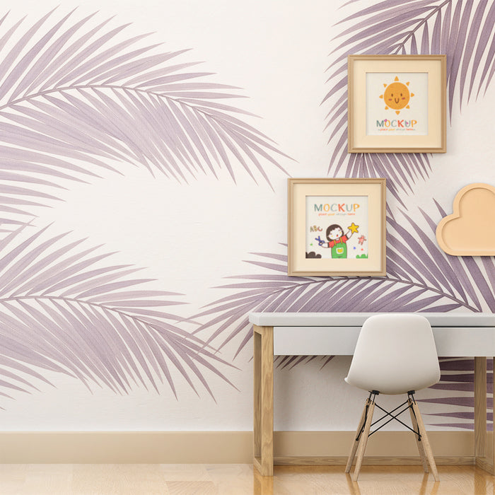 Barntapet | Delikata palmblad i lavendeltoner