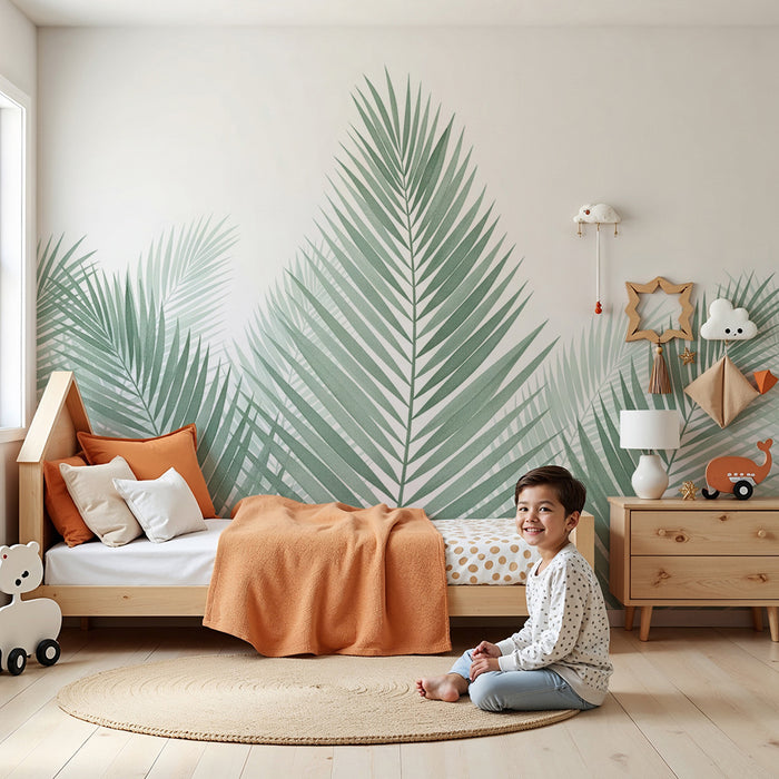 Barntapet | Gröna palmblad på vit bakgrund