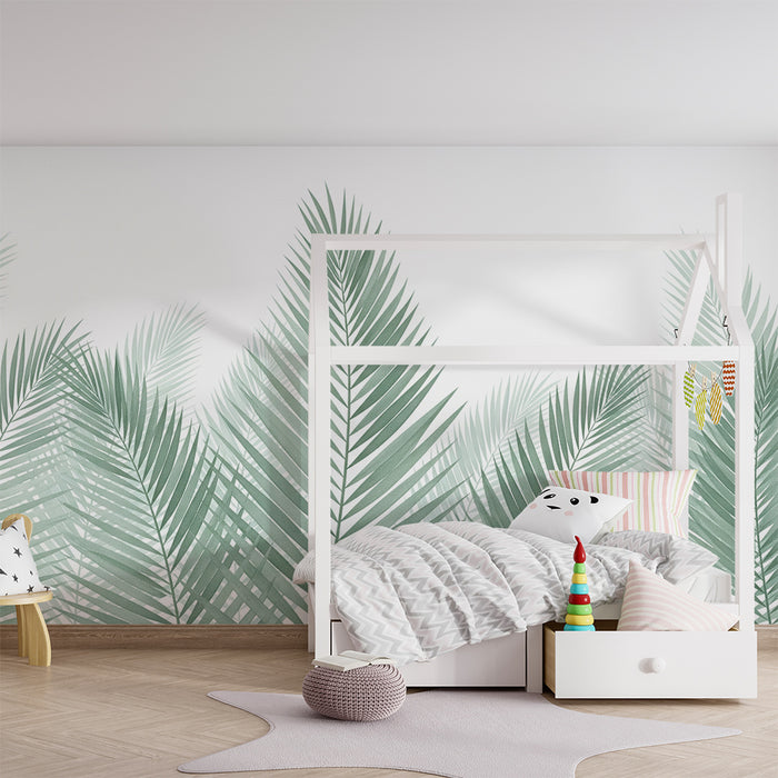 Barntapet | Gröna palmblad på vit bakgrund