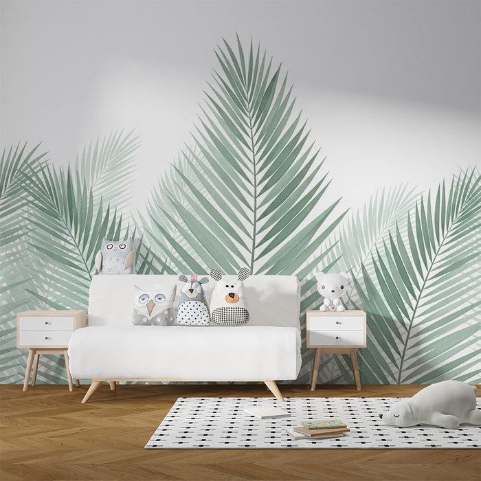 Barntapet | Gröna palmblad på vit bakgrund