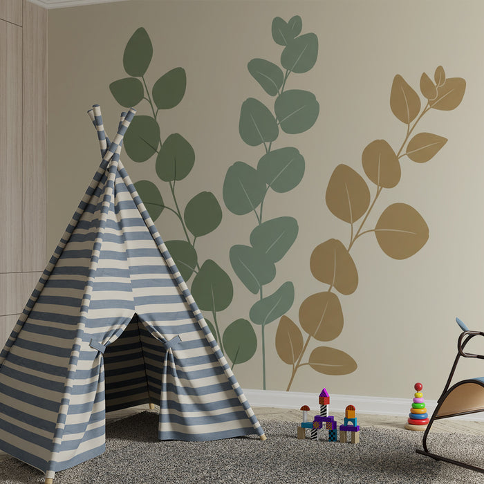Papel de parede para quarto de bebé | Folhas delicadas em tons suaves