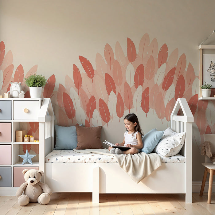 Nursery room wallpaper | Delicate leaves in soft tones of pink and beige