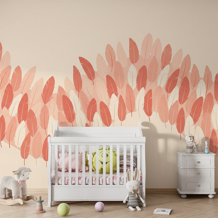 Nursery room wallpaper | Delicate leaves in soft tones of pink and beige
