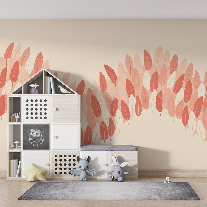 Nursery room wallpaper | Delicate leaves in soft tones of pink and beige