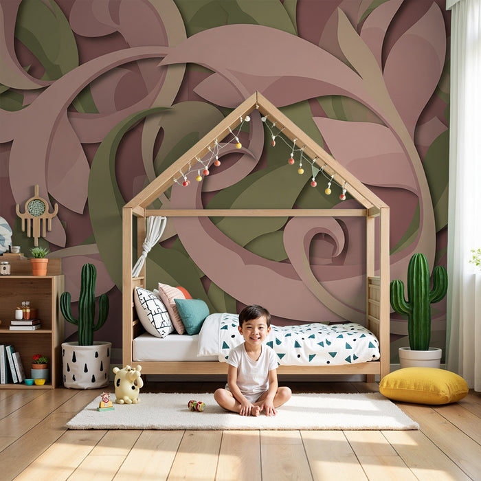 Papier peint chambre bébé | Feuilles délicates en relief sur fond doux
