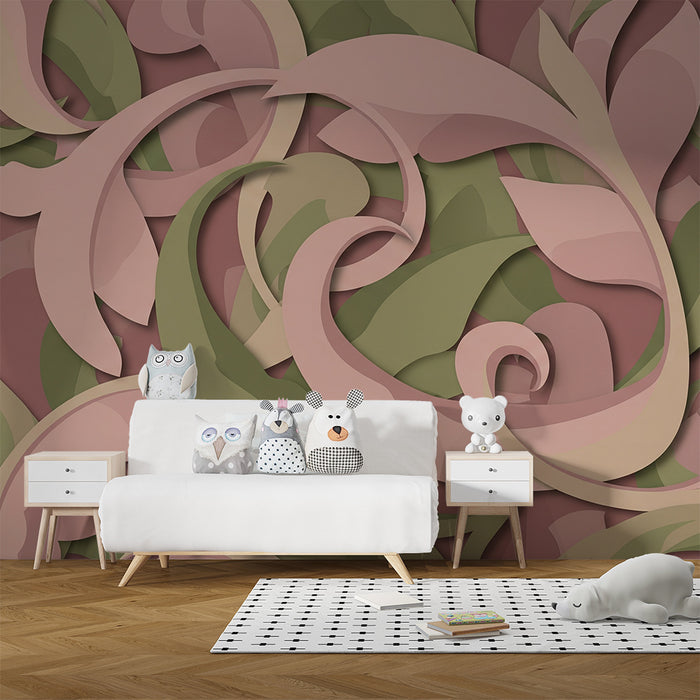 Papier peint chambre bébé | Feuilles délicates en relief sur fond doux
