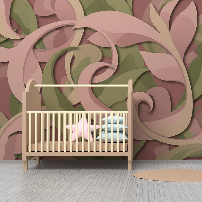 Papier peint chambre bébé | Feuilles délicates en relief sur fond doux