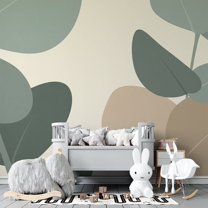 Papier peint chambre bébé | Feuilles délicates en tons doux sur fond clair