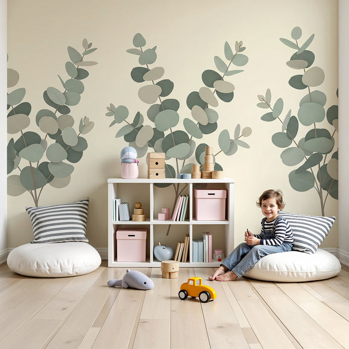 Papier peint chambre bébé | Feuilles délicates et apaisantes sur fond clair