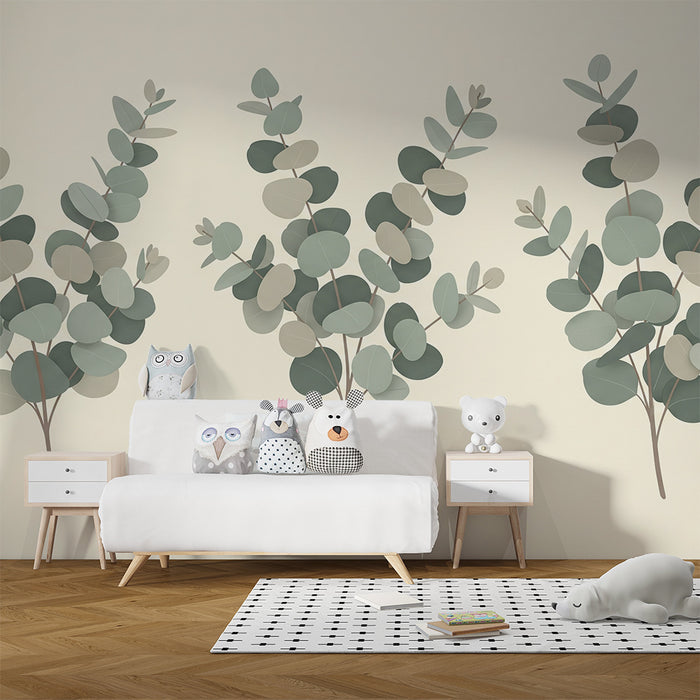 Papier peint chambre bébé | Feuilles délicates et apaisantes sur fond clair