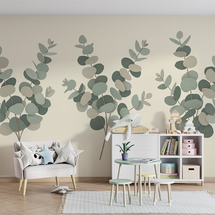 Papier peint chambre bébé | Feuilles délicates et apaisantes sur fond clair