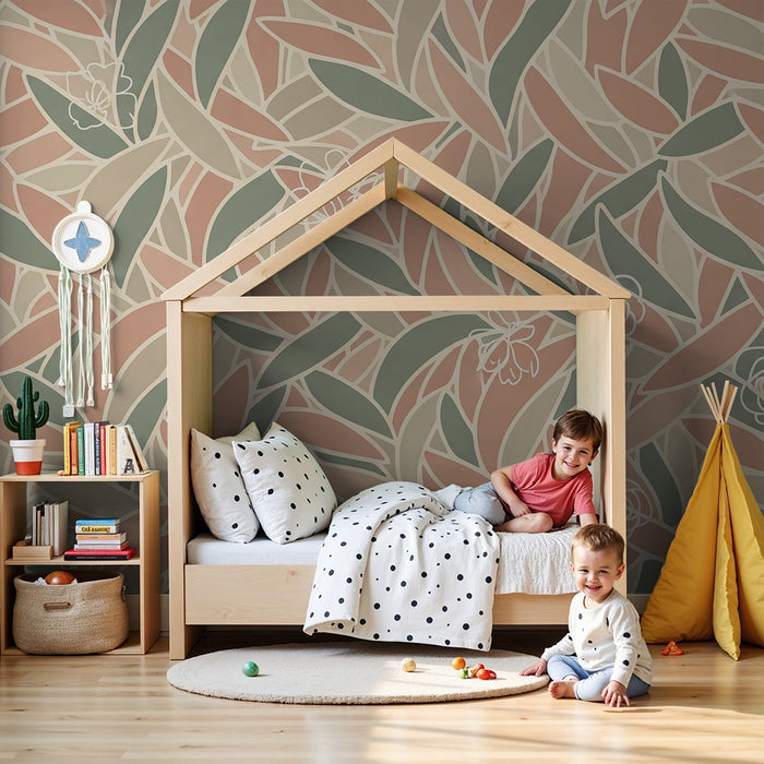 Papier peint chambre bébé | Feuilles délicates et fleurs pastel pour une ambiance douce