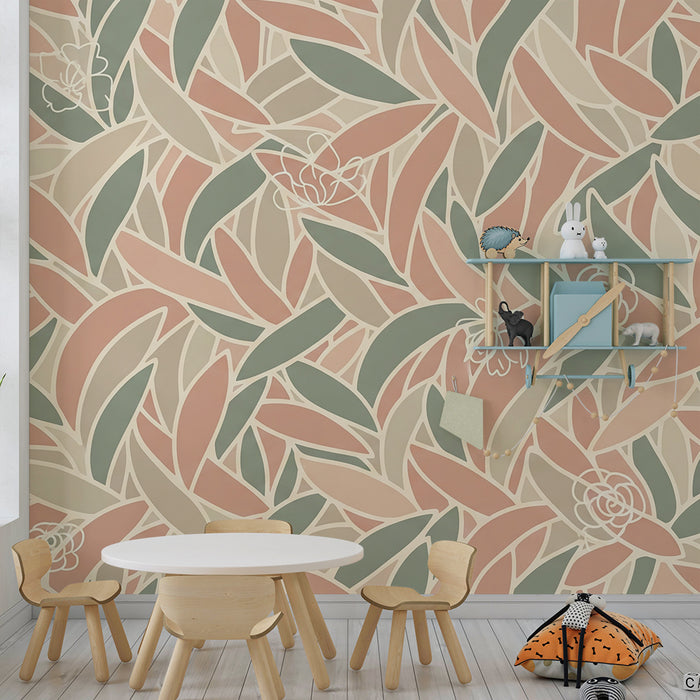 Papier peint chambre bébé | Feuilles délicates et fleurs pastel pour une ambiance douce
