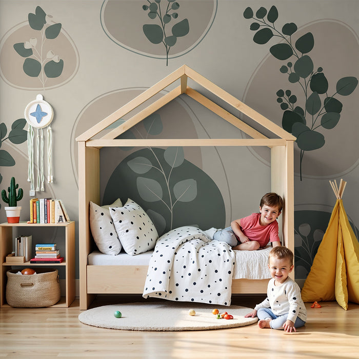 Papier peint chambre bébé | Feuilles délicates et formes organiques dans des tons doux