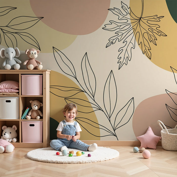 Papier peint chambre bébé | Feuilles délicates et formes organiques dans des tons doux