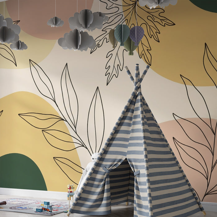 Papier peint chambre bébé | Feuilles délicates et formes organiques dans des tons doux