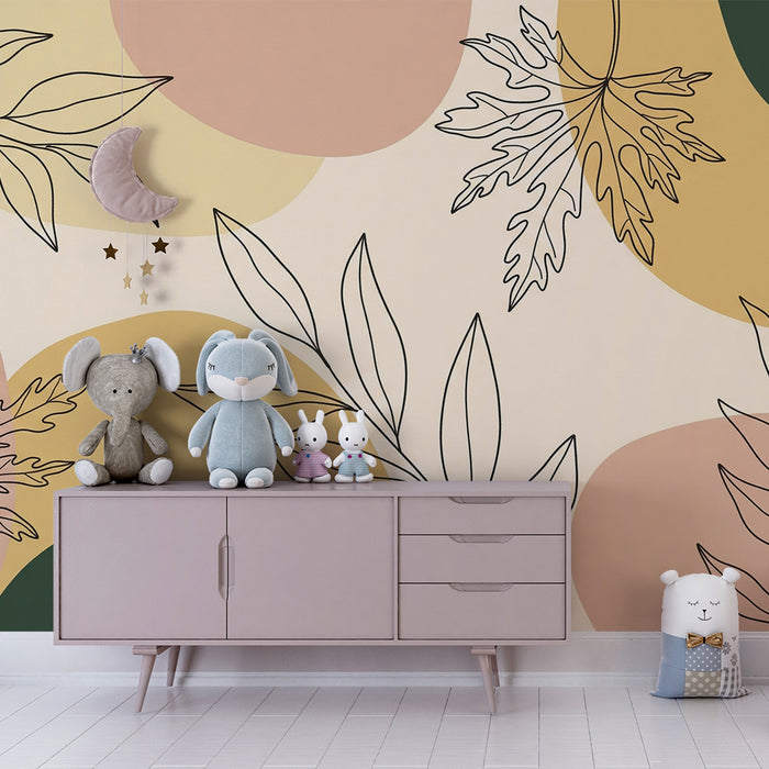 Papier peint chambre bébé | Feuilles délicates et formes organiques dans des tons doux