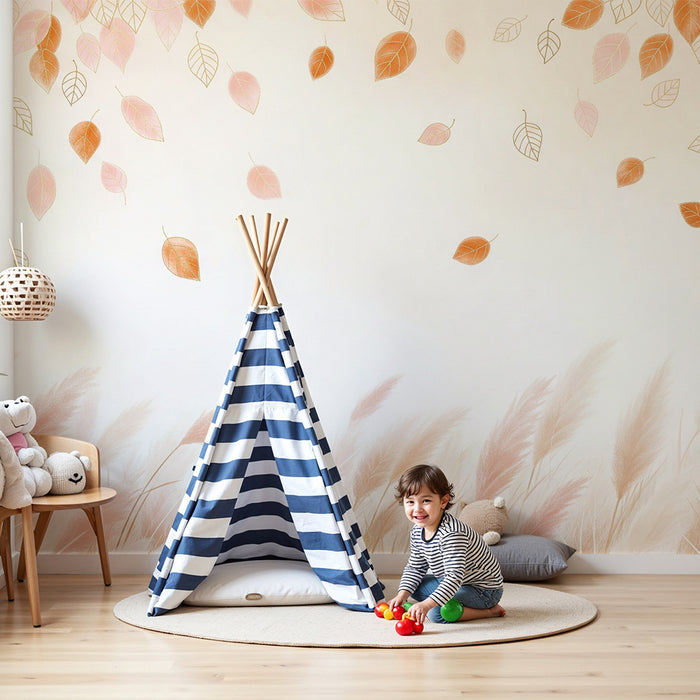 Papel pintado infantil | Hojas delicadas y hierbas suaves en tonos pastel