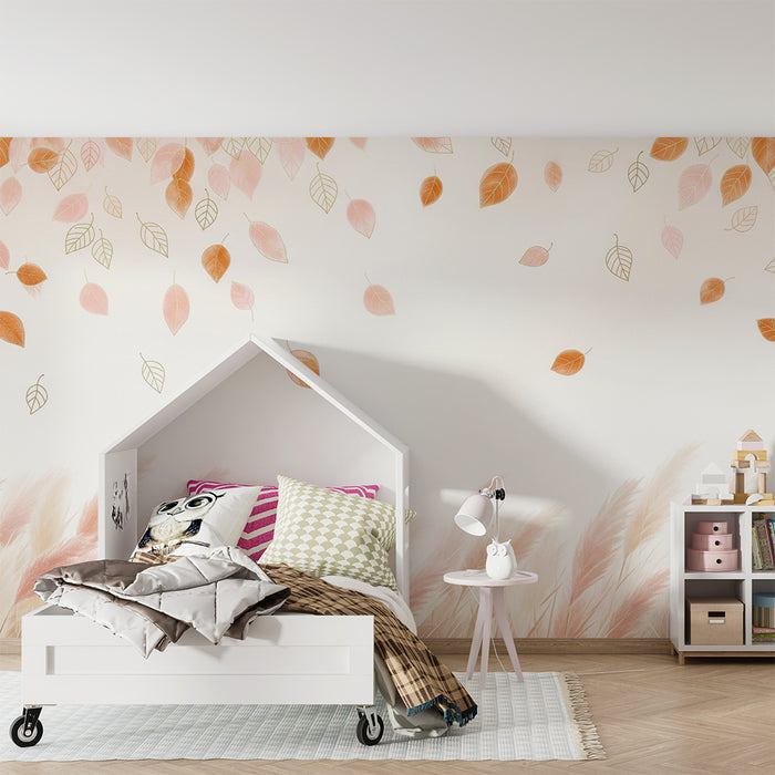 Papel pintado infantil | Hojas delicadas y hierbas suaves en tonos pastel