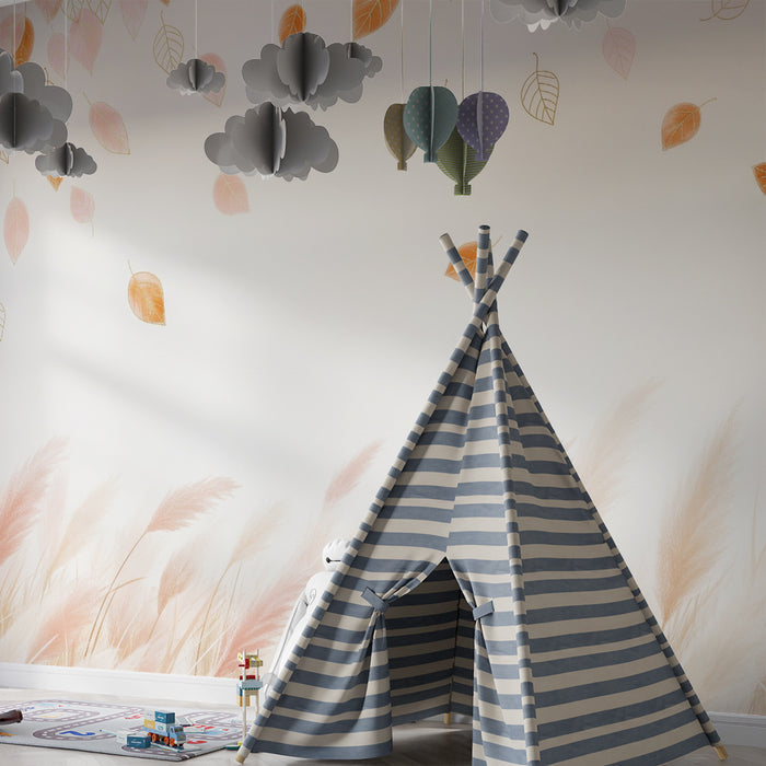 Papel pintado infantil | Hojas delicadas y hierbas suaves en tonos pastel