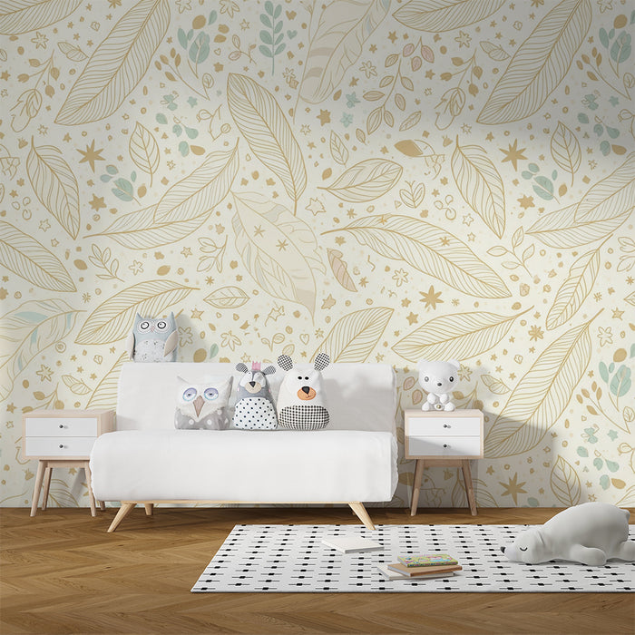 Nursery room wallpaper | Delicate leaves and floral patterns on a soft background