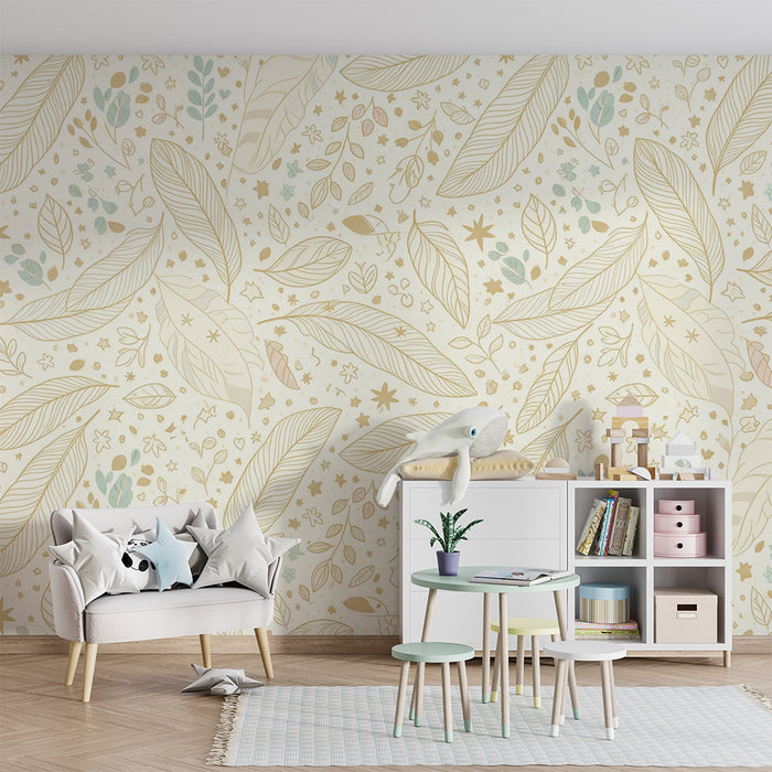 Nursery room wallpaper | Delicate leaves and floral patterns on a soft background